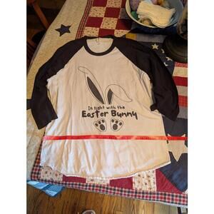 Easter Bunny 3 quarter sleeve top shirt casual holiday black and white xl
